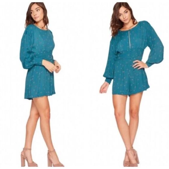 Free People Green Dainty Floral Print Love Grows Romper Jumpsuit Size large - Picture 1 of 11